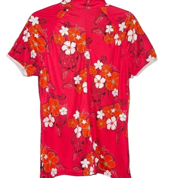 Nvo by Lanctot Women's Top Size XL Red Floral Half Zip Collared Short Sleeve - Picture 2 of 8